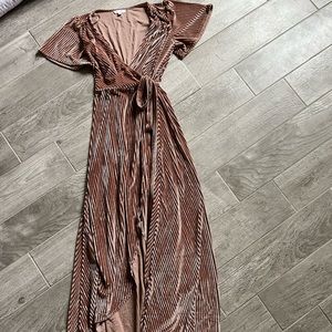 Baltic Born Andi Ribbed Velvet wrap Dress: color champagne size M